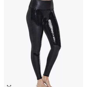 Spanx sequin Faux Leather Leggings XXL 2X  Rare